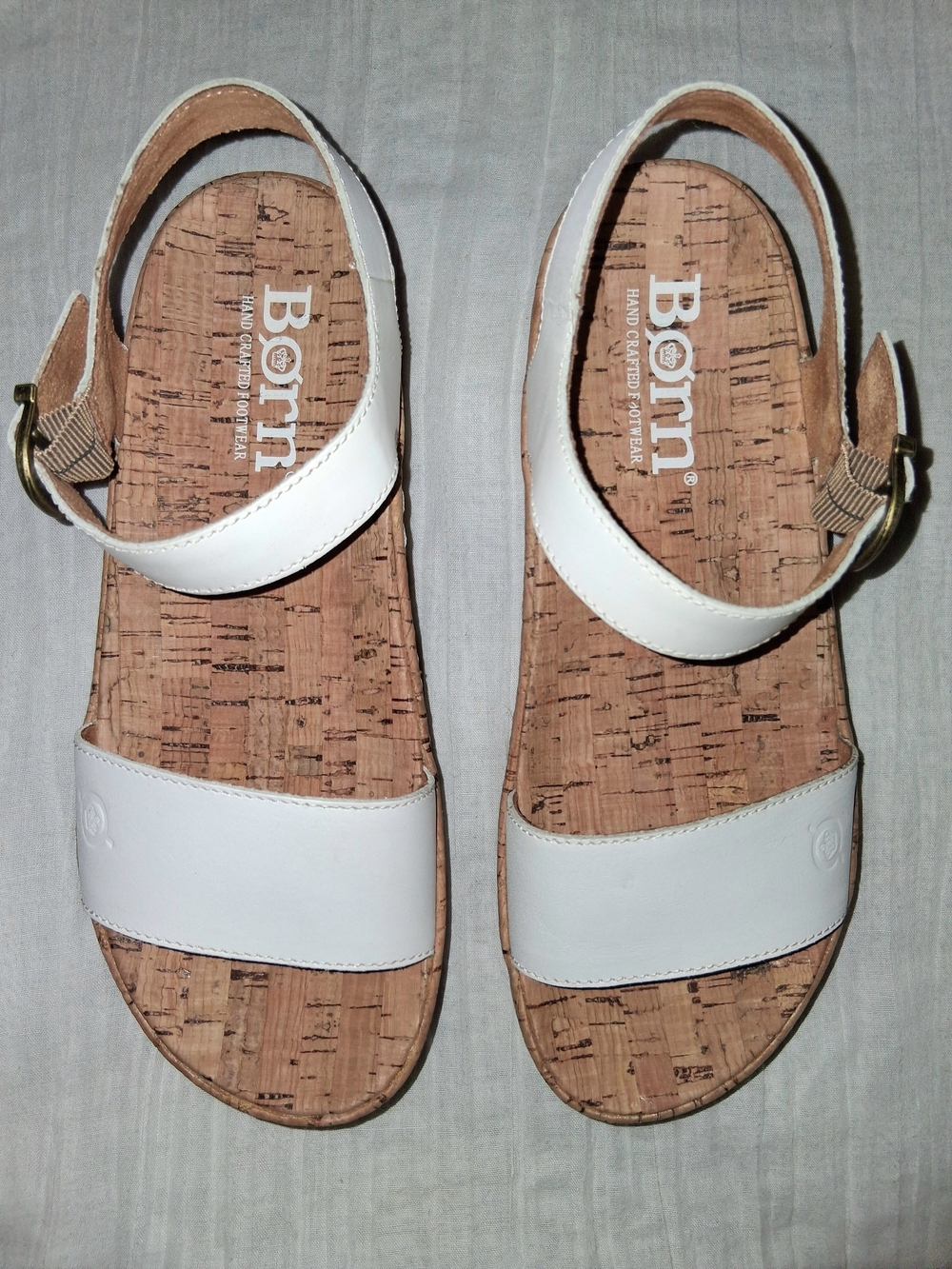 Born White Leather Cork Footbed Slingback Sandals with Buckle